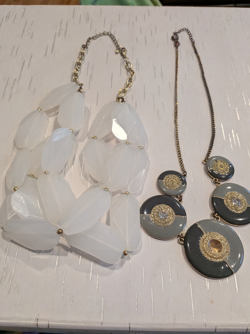 White Statement Bib Necklace with Gold Accents Set Of 2